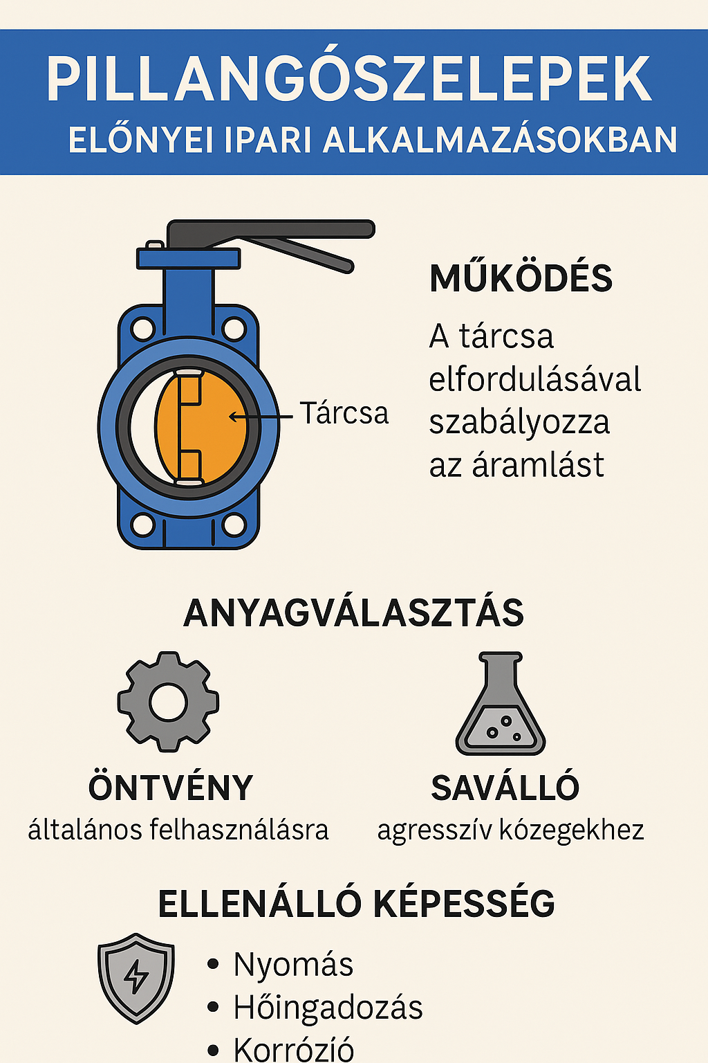 Pillangószelep ipari alkalmazásokhoz – működés, anyagválasztás, előnyök